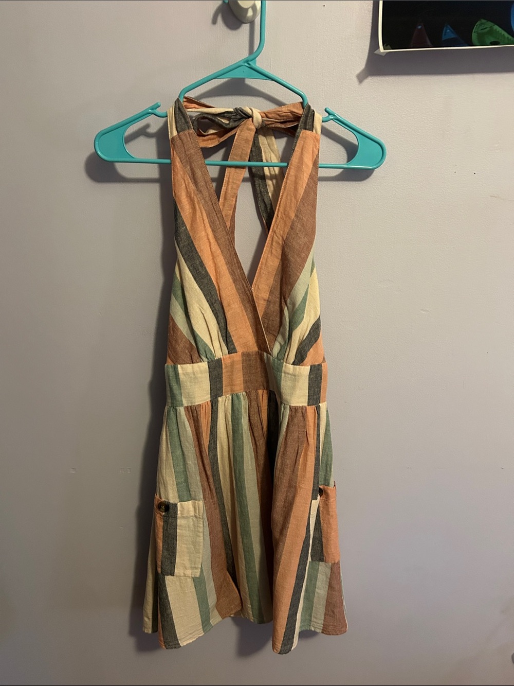 American Eagle Outfitters Striped Halter Dress in Tan, dusty Rose & Green